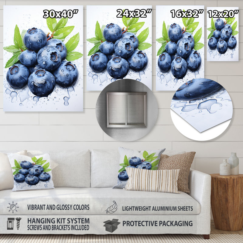 Ballet Blueberry Fruit Serenade IV - fruits, art mural en métal, H 32 po x l 24 po x P 1 po
