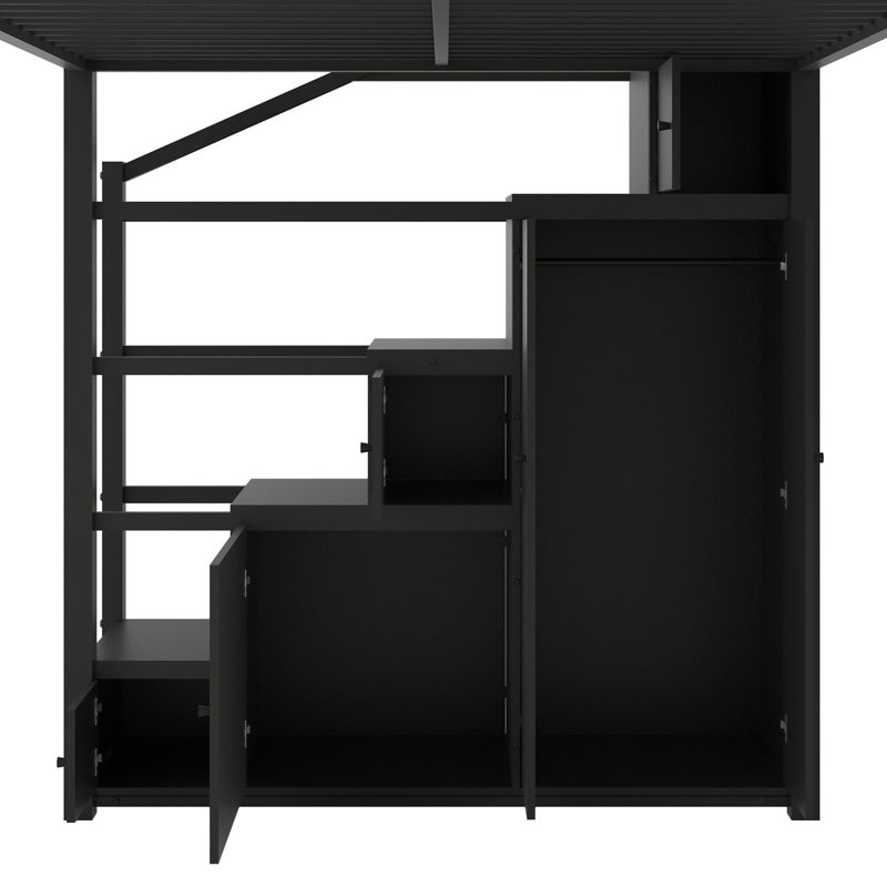 Lit mezzanine en métal avec tablettes de rangement
