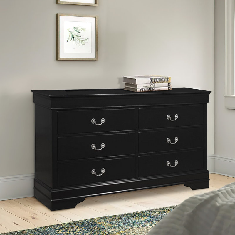 Commode 6 tiroirs Daleyza, Noir, Argent argent