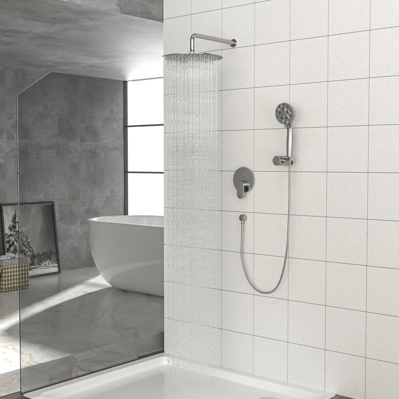 Dual Shower Head System In Brushed Nickel - 10" Rainfall & Handheld With 5 Settings, , Easy Installation Clean Settings Handheld, And Up