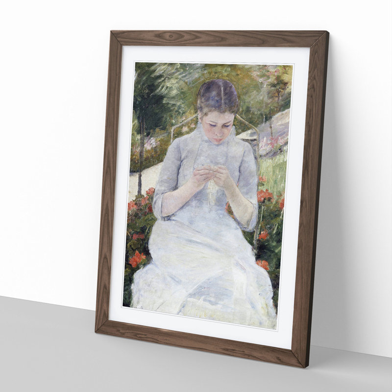 Girl in the Garden by Mary Cassatt - Picture Frame Painting, 65cm H x 48cm W x 2cm D, Walnut Framed
