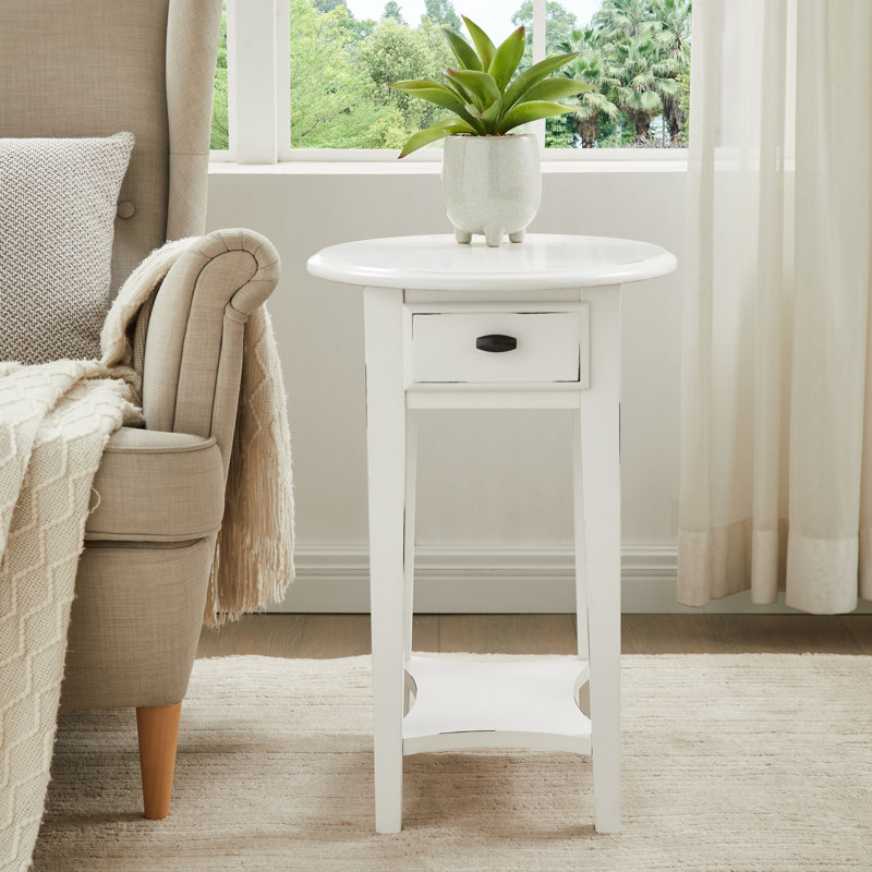 Oval Solid Wood Side Table, White