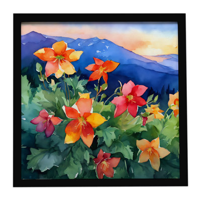 Colorado Rocky Mountain Columbine in Watercolor Framed Metal Print