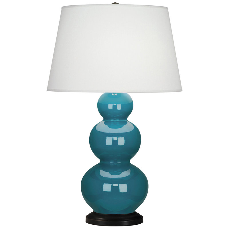 Triple Gourd Ceramic Table Lamp, Peacock/Bronze