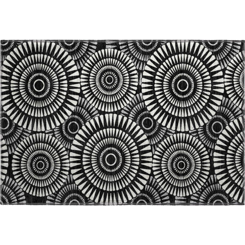 Premium Machine Washable Prisco Black Rug, Rectangle 1'8" x 2'6"