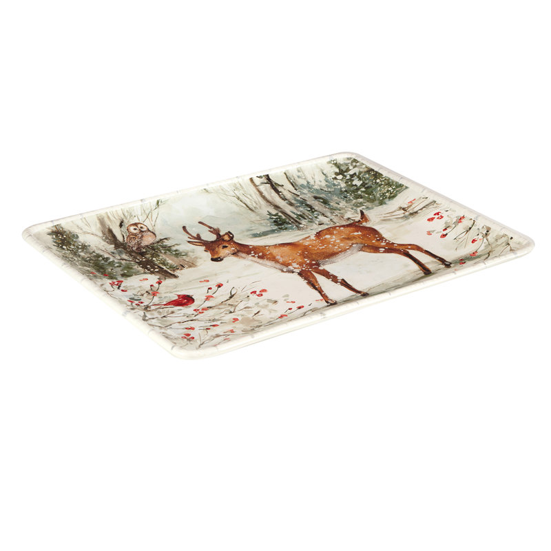 Winter Reindeer Ceramic Rectangular Serving Platter
