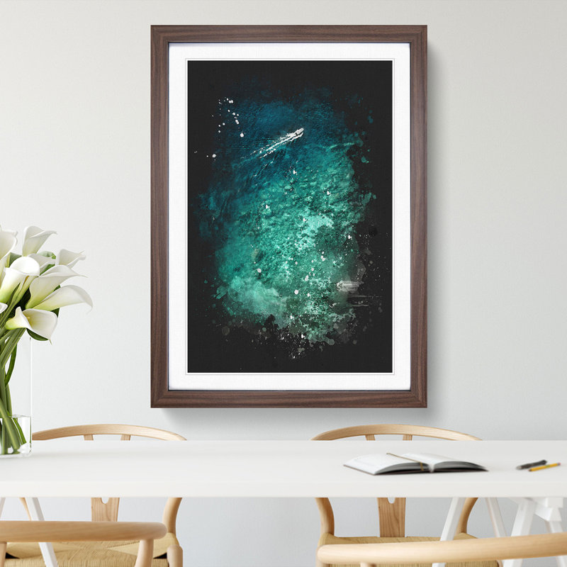 Boat Passing Capri in Italy Paint Splash - Picture Frame Graphic Art, 90cm H x 65cm W x 2cm D, Walnut