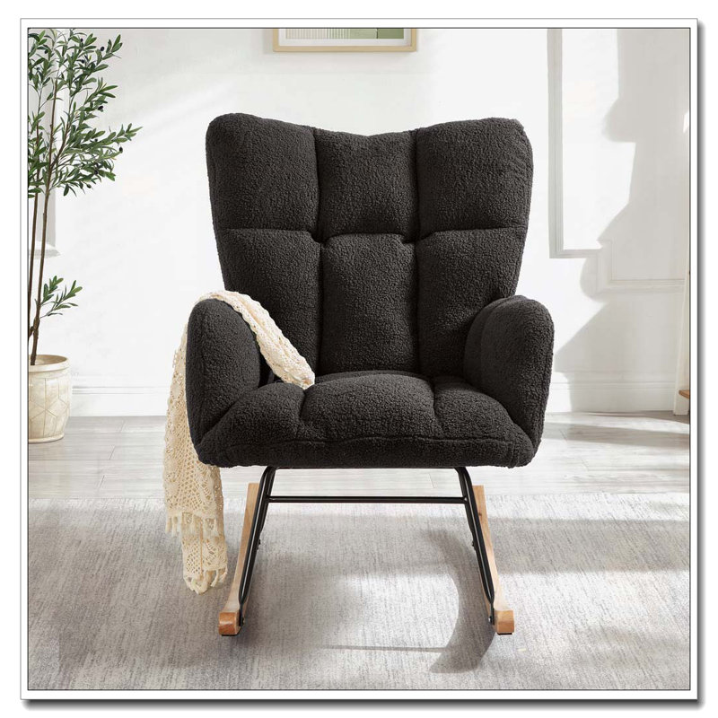 Chaise berçante en tissu Teddy, Gris foncé