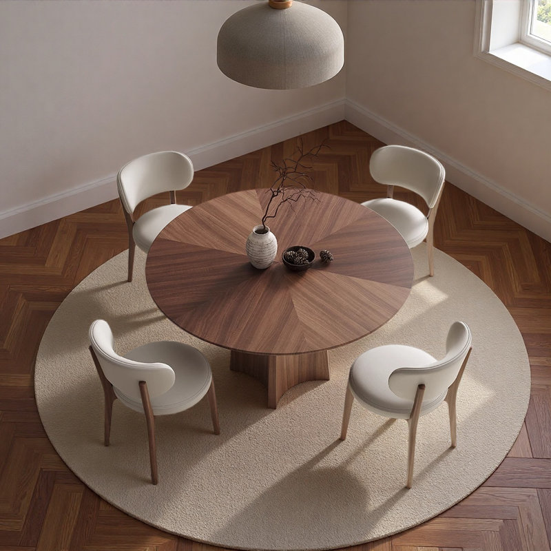 Solid Walnut Round Dining Table for Home Gathering, 29.5" H x 47.2" W x 47.2" D