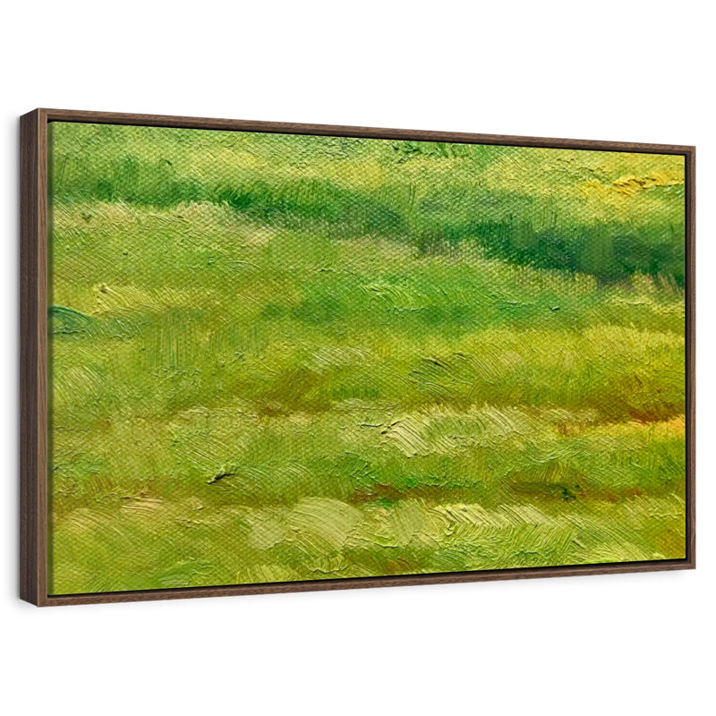 Champs verts, 25 po x 17 po, Cadre flottant noyer