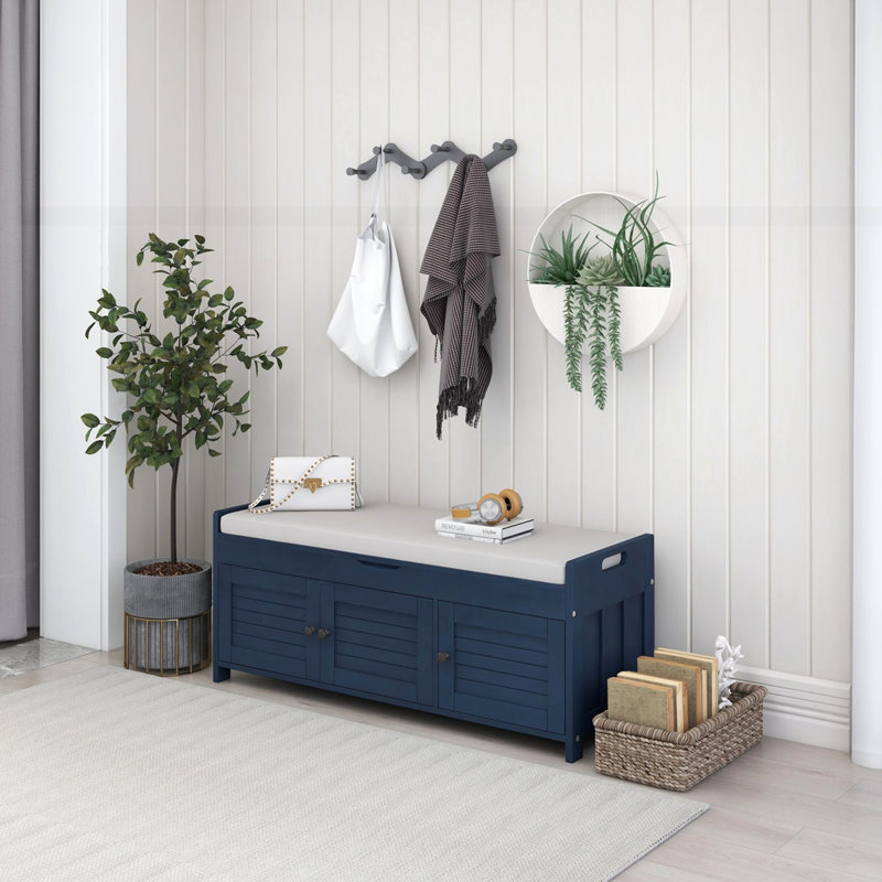 Banc de rangement avec 3 portes en forme de volet, Marine antique
