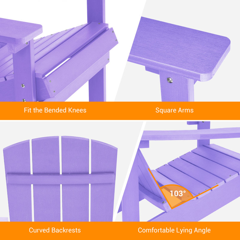 Bergenfield Plastic Adirondack Chair Weather Resistant Chair for Backyard Deck, Purple