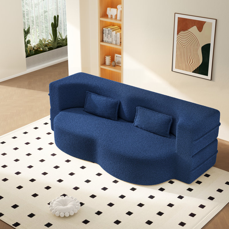 Canapé-lit moderne de 78,7 po avec 2 coussins pour le salon à petit pas, canapé-lit convertible en tissu rembourré de mousse, matelas pliant, aucun assemblage requis