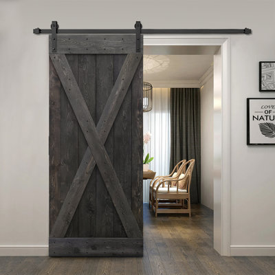 84'' Solid Wood Paneled Stained without Installation Hardware Kit Barn Door