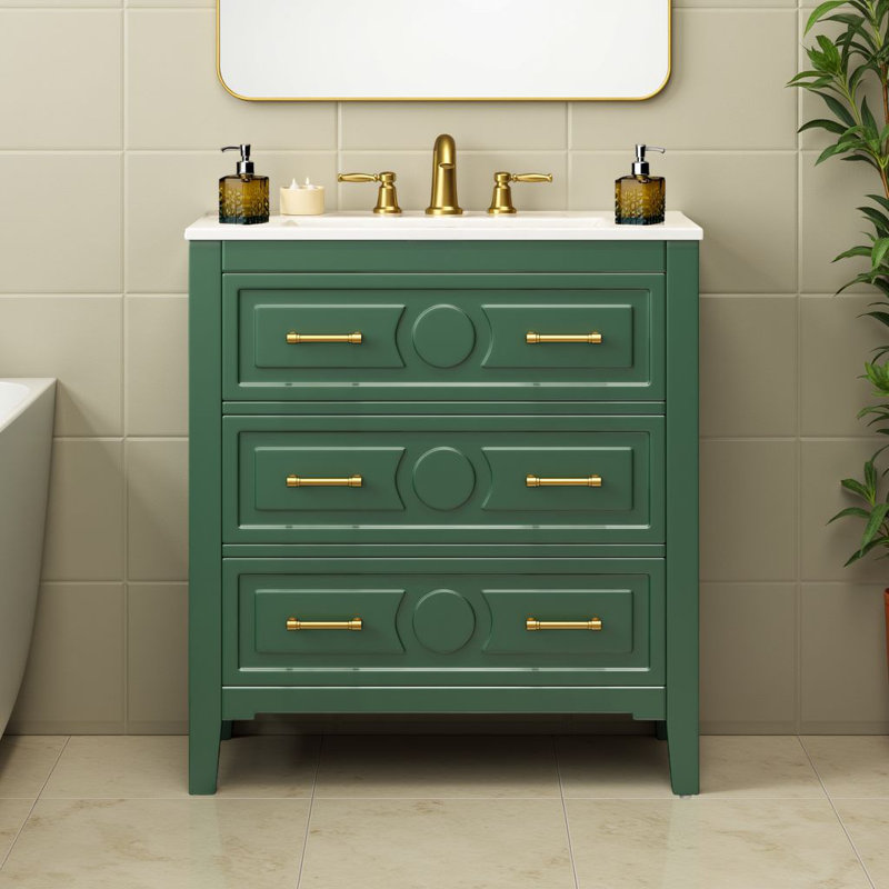 Ensemble de meuble-lavabo classique en bois de pin avec lavabo en céramique - 3 tiroirs de rangement, prêt pour le robinet de 4 po, facile à assembler?