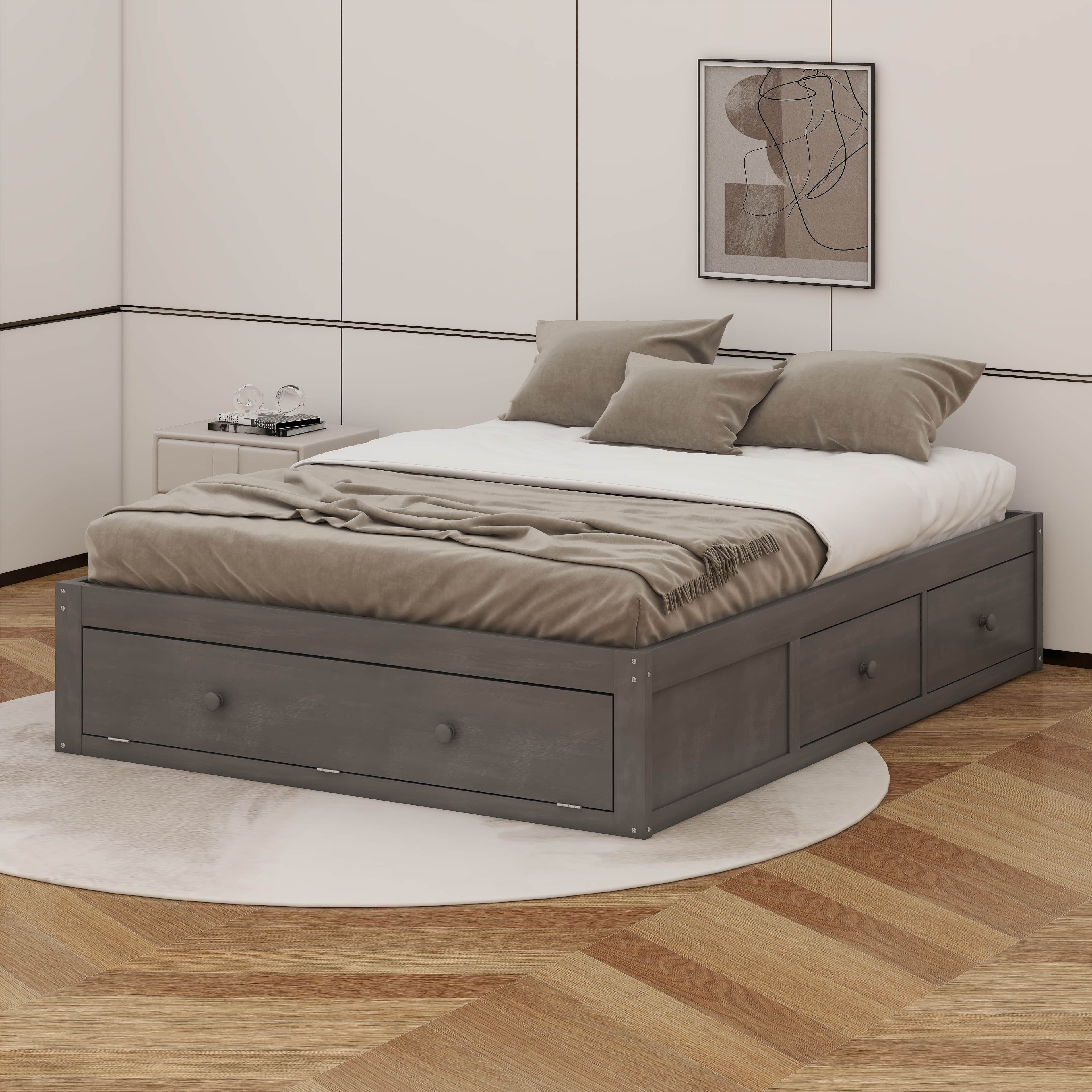 Latitude Run® Queen Size Platform Bed Frame With 4 Storage Drawers And ...