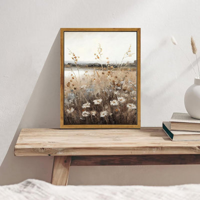 Art mural rétro, campagne rétro automne champ de fleurs sauvages, peinture sur toile, décor de campagne, art mural rustique, paysage d'automne, salle de bain