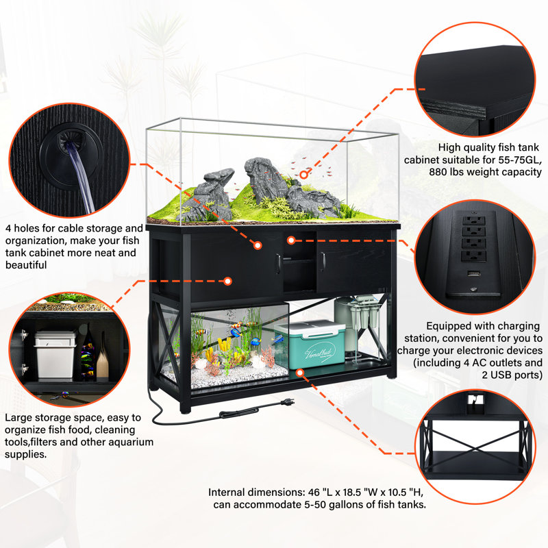Support pour aquarium Godinne, 55 à 75 gallons (H 33 po x l 51 po x P 19,5 po)
