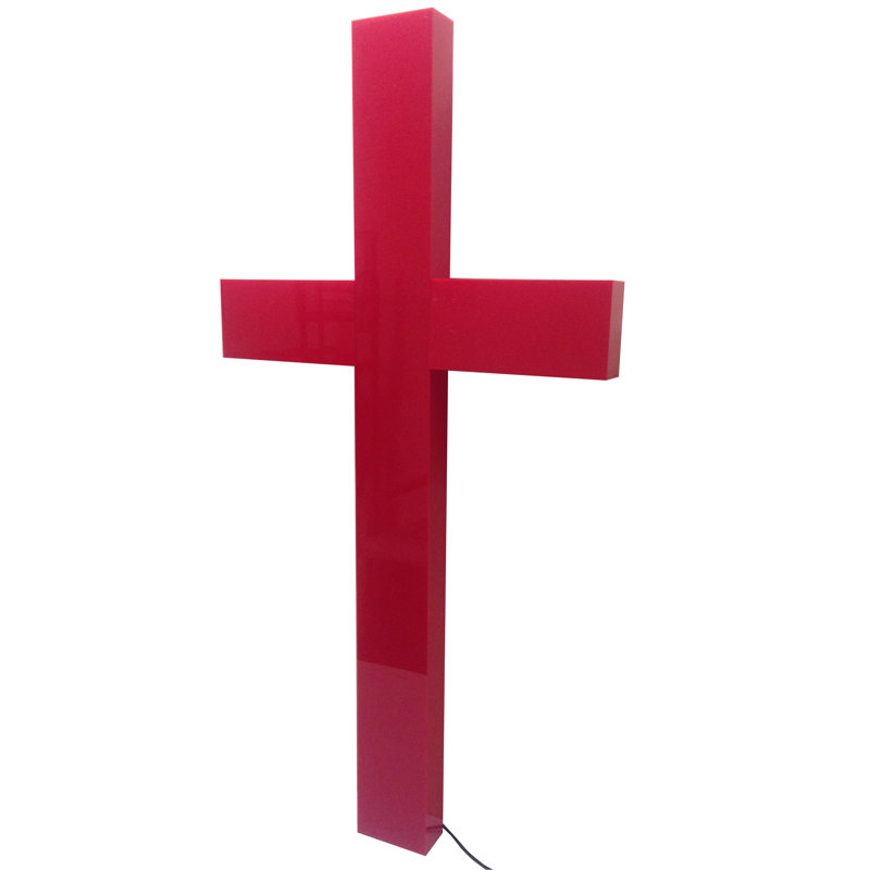 Croix, enseigne d'églises chrétiennes en plexiglas rouge