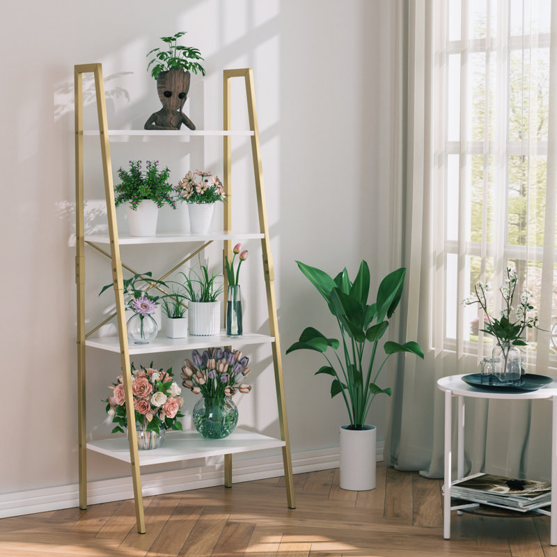 138.5cm H x 56cm W Iron Ladder Bookcase, White/Gold