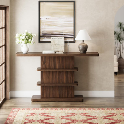 63" Narrow Console Table with 2-Tier Storage Shelves, Long Entryway Sofa Table Behind Couch, Rustic Vintage