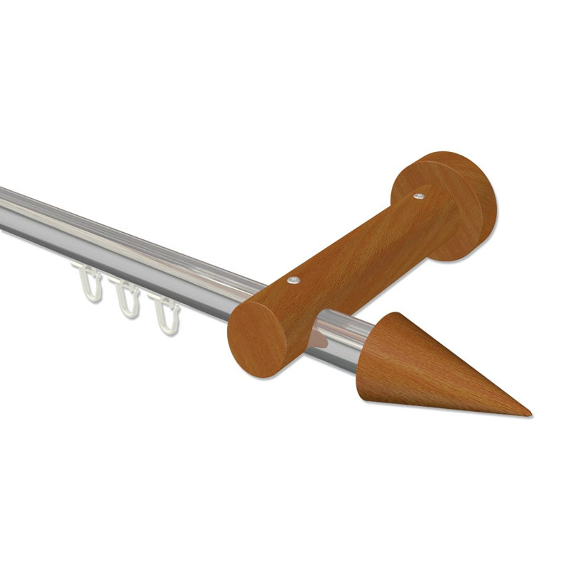 Riddleville Curtain Pole Set, 5cm H x 480cm W x 15cm D, Chrome/Cherrywood Lacquered
