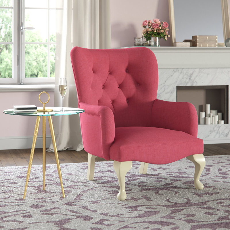 Loretta Upholstered Wingback Chair, Cream, Turin Fushia