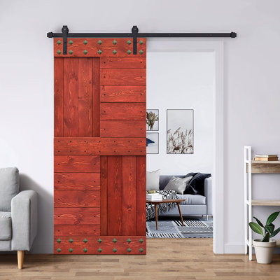 Porte de grange à panneaux en bois avec kit de quincaillerie d'installation et Clavos