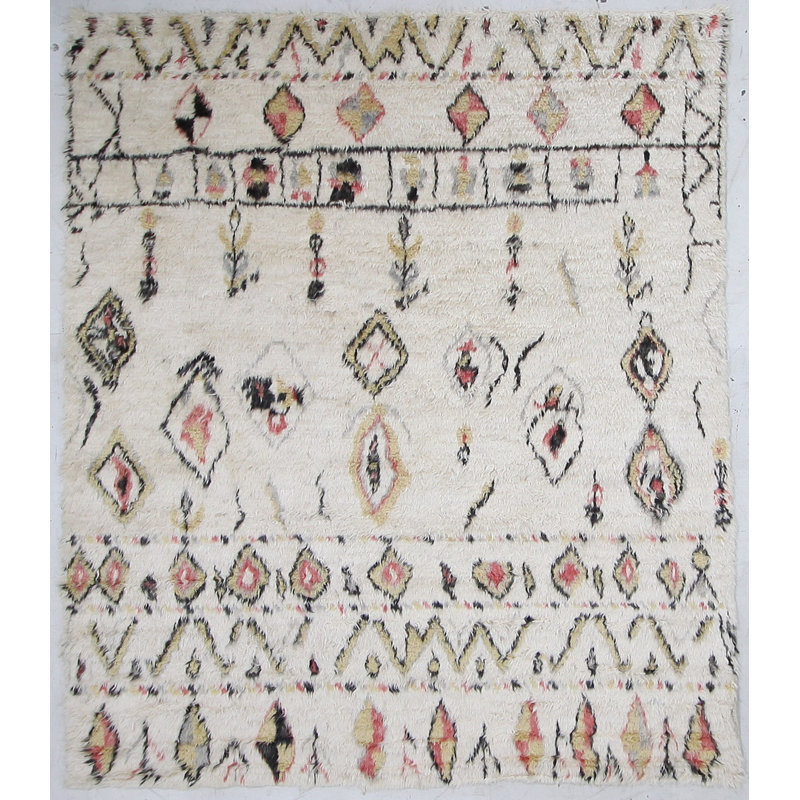 Moroccan Hand-Knotted Wool Beige/Orange Area Rug, Rectangle 8' x 10'