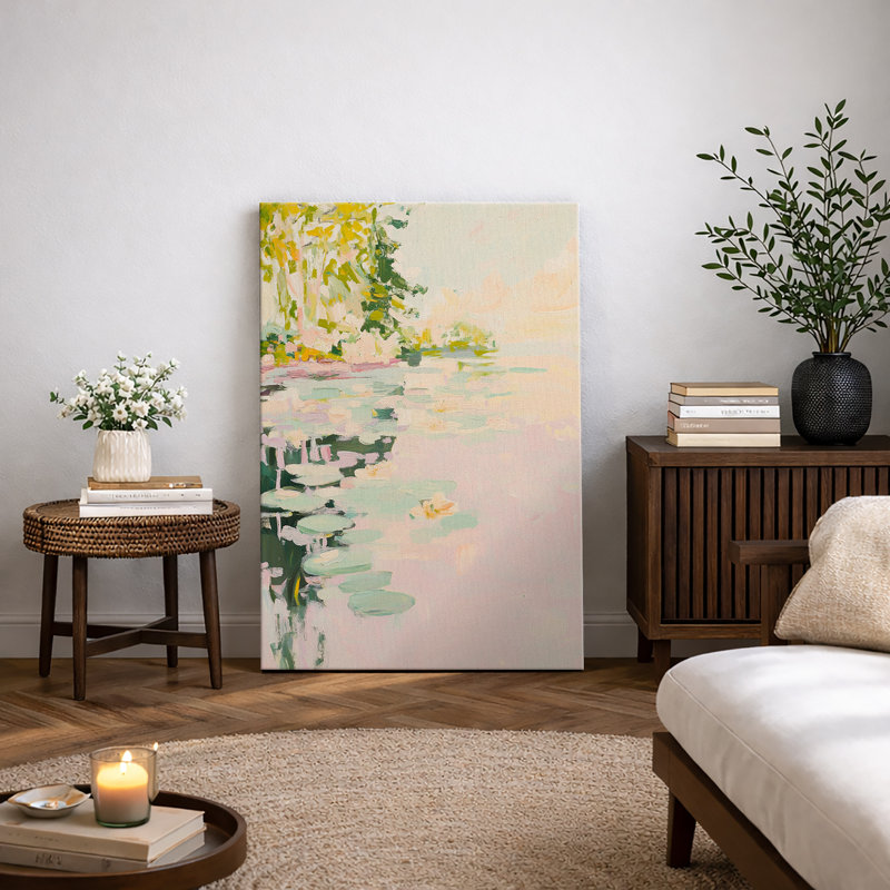«Blush Water Lily Pond», art de chambre à coucher, impression sur toile encadrée, H 18 po x l 12 po x P 1,5 po, Toile tendue