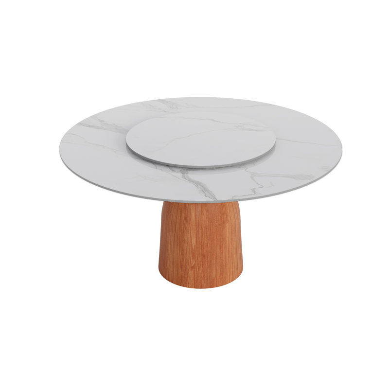 Piédestal de table de cuisine moderne en pierre frittée moderne avec plateau tournant, Blanc / Gris, Brun