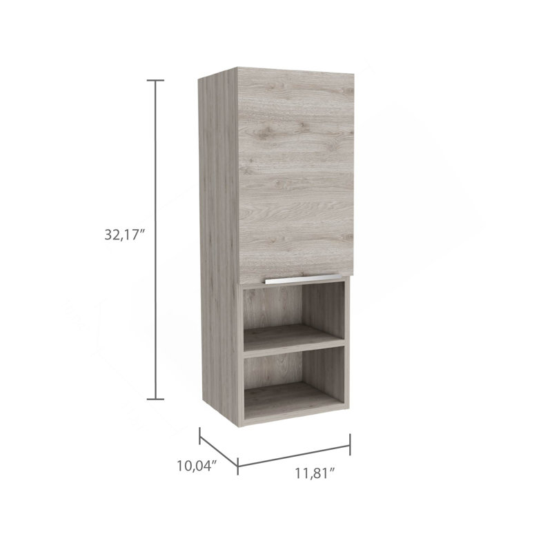 Bathroom Cabinet, Two Interior  Shelves, Two External Shelves, Single Door Cabinet -Light Gray, Gray