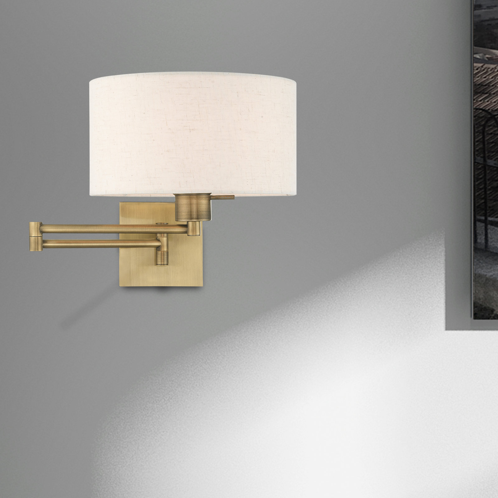 Kevyn Single Light Dimmable Swing Arm Sconce, Antique Brass, Oatmeal