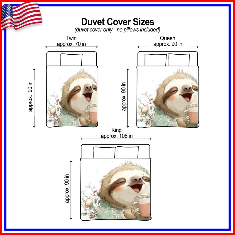Cute Sloth Drinking Cocoa Duvet Covers, Queen