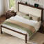Lit plateforme en bois massif avec tête de lit tapissier, beige-133709656-133709659