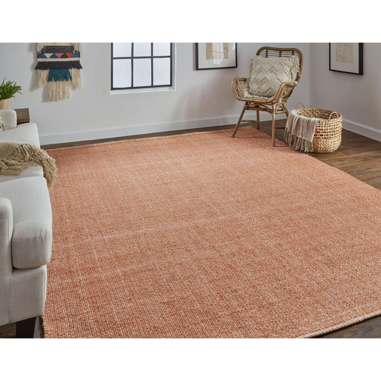 Fleurette Orange Hand-Woven Rug, Rectangle 9' x 12'
