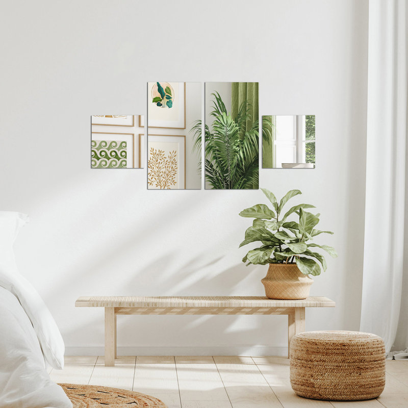 Peel and Stick Mirror Tiles, Exclamation Rectangular Design 4 Piece Set