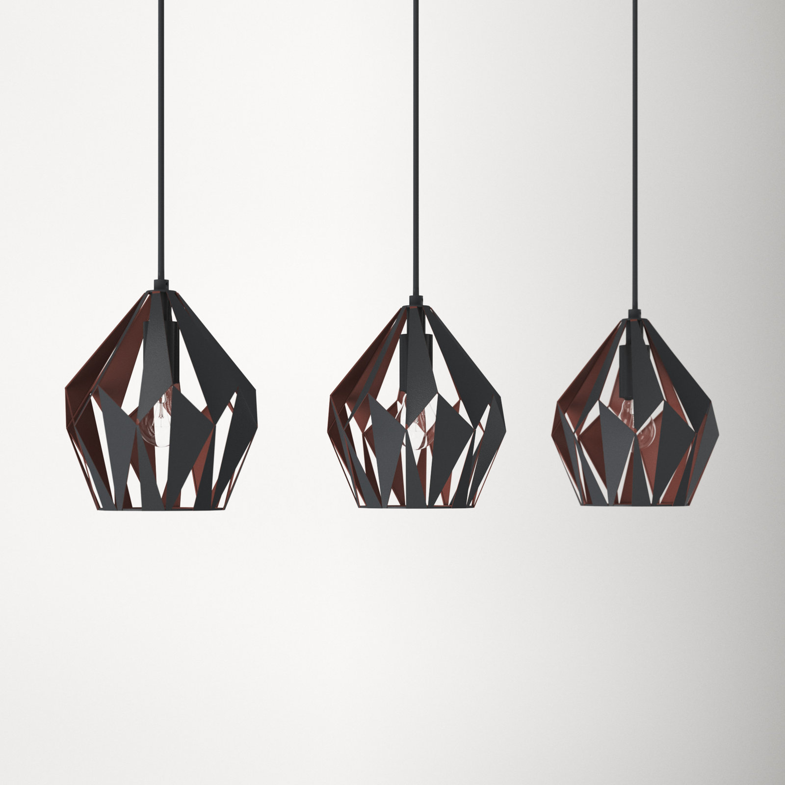 Birchard 3 Light Metal Dimmable Pendant, Copper