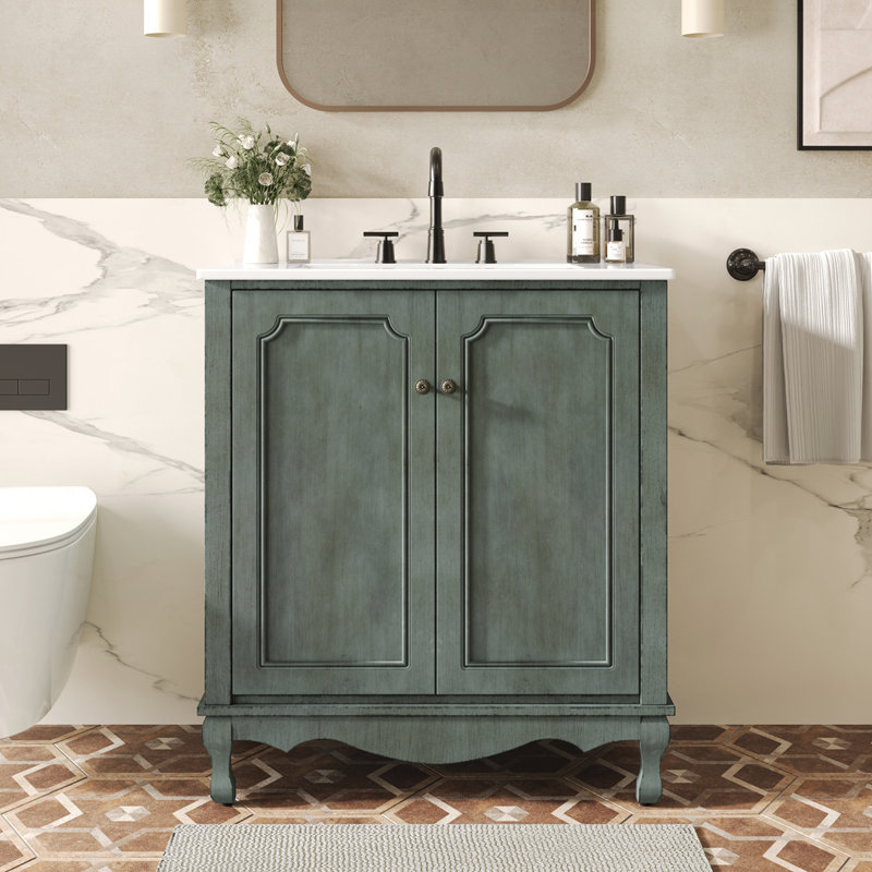 Meuble-lavabo de salle de bain avec lavabo rectangulaire en céramique