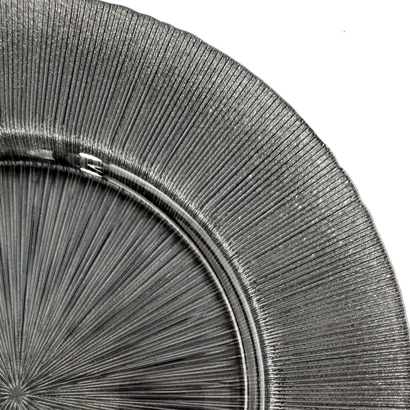 Ritz Glass Striped Charger, Glitter Slate