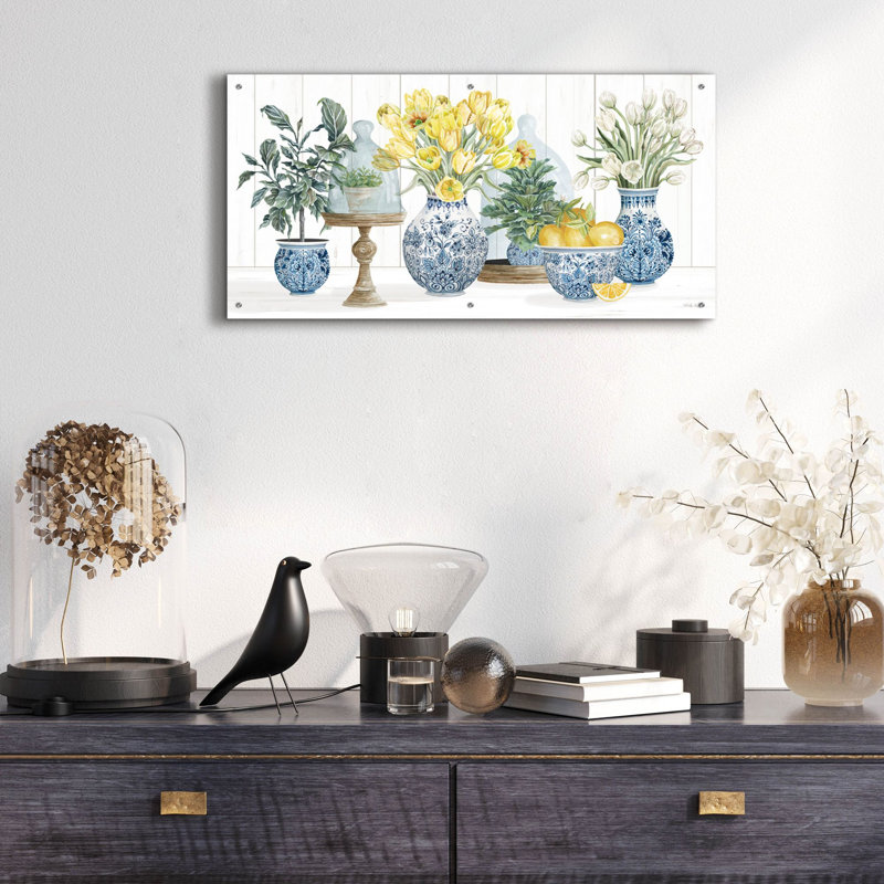  «Chinoiserie Lemon Set» par Cindy Jacobs, art mural en verre acrylique, 48 po x 24 po, H 24 po x l 48 po