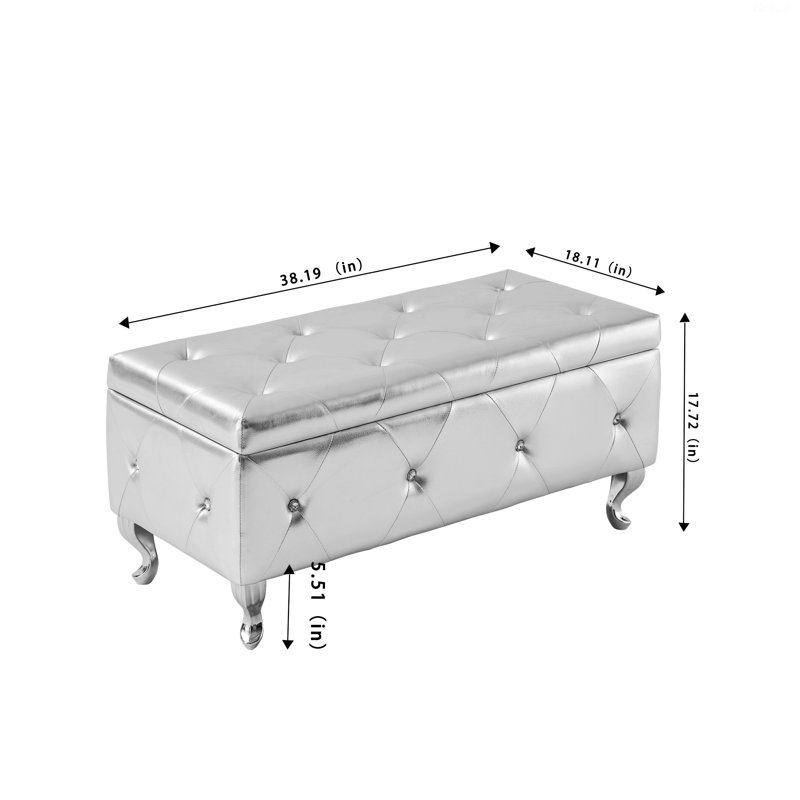 Silver PU Upholstered Storage Bench with Padded Seat