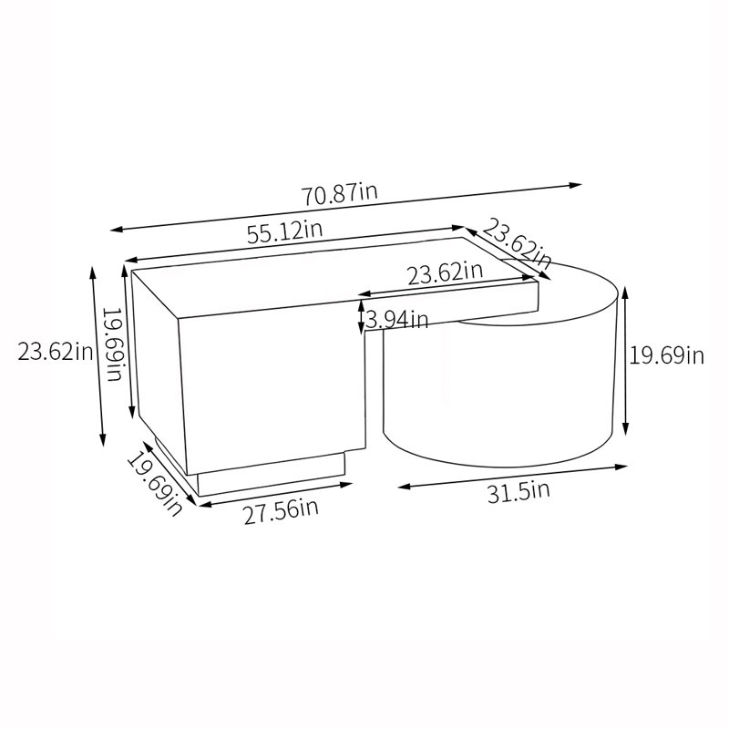 Présentoir moderne en bois combiné, H 23,62 po x l 70,87 po x P 31,5 po