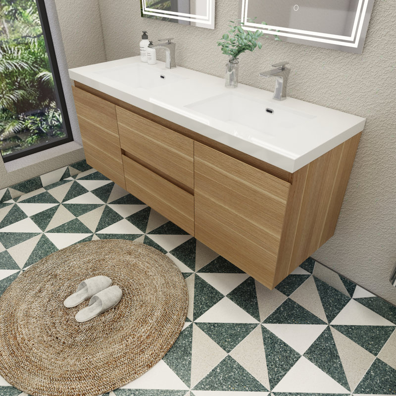 Ensemble de meuble-lavabo double 59 po Aylanna, Chêne blanc