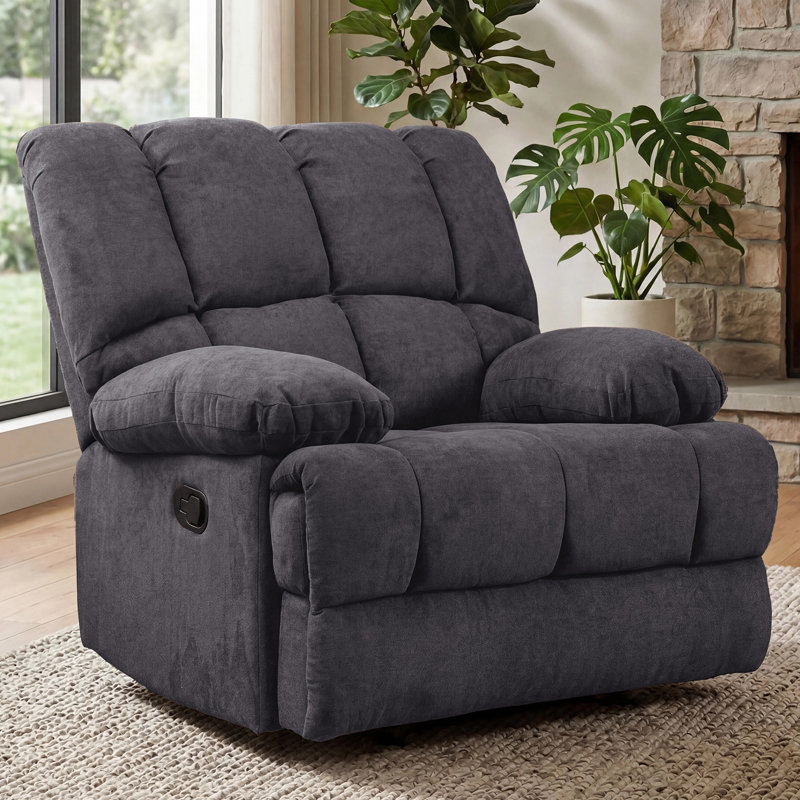 Batholo 42.9" Wide Modern Manual Glider Upholstered Recliner, Gray Polyester