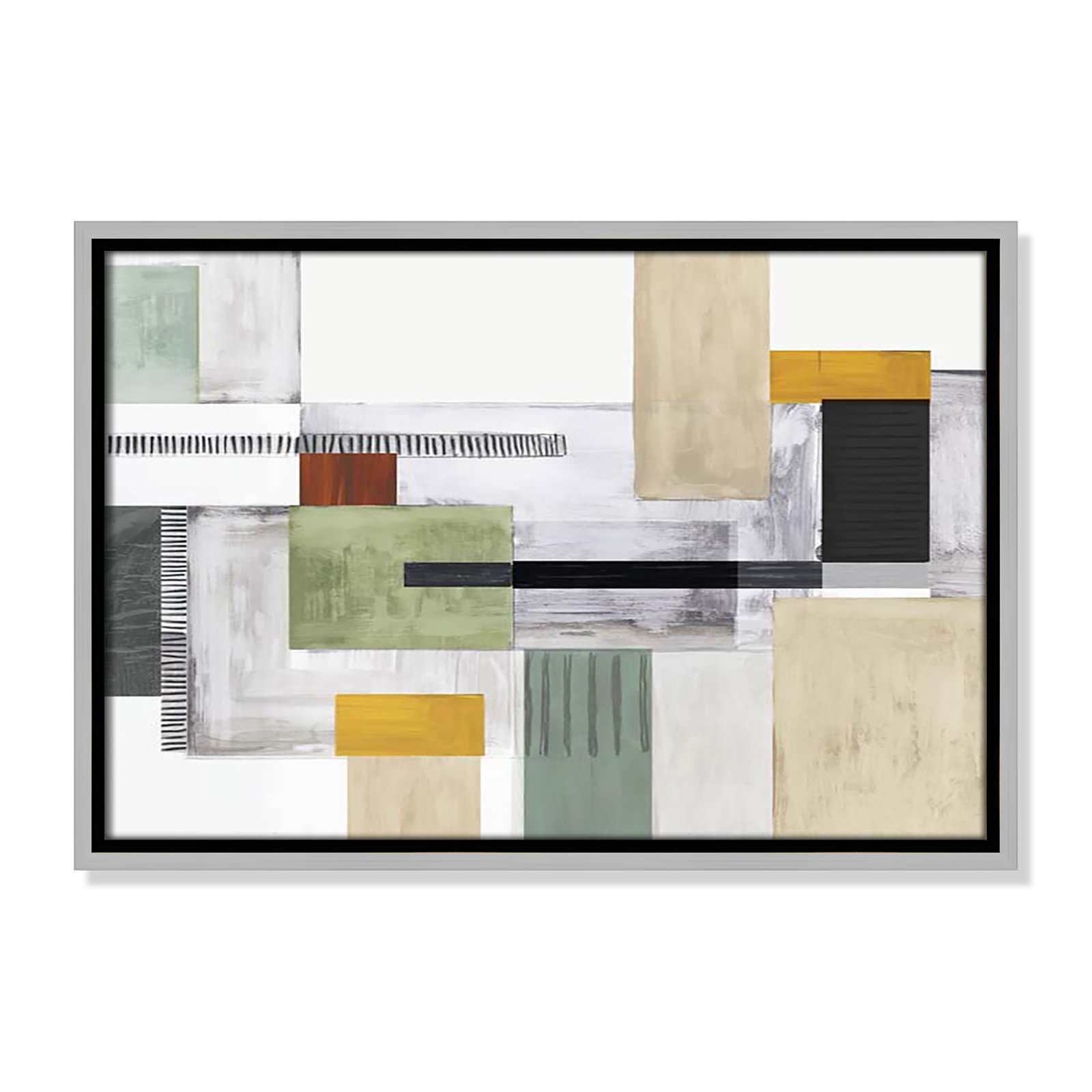 Playful Blocks Print by Tom Reeves, No Mat, 13.5" H x 19.5" W x 2" D, Silver Floater Framed