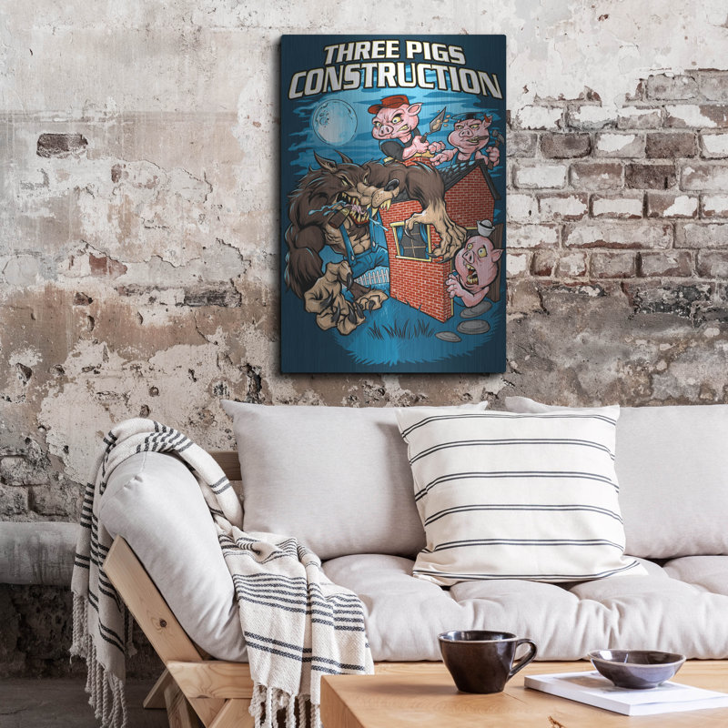 «Three Little Pigs Construction» par Flyland Designs, art mural en métal, H 36 po x l 24 po