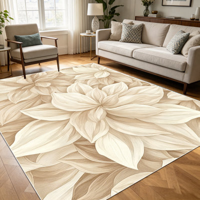 1PC neutral beige 3D embossed floral leaf pattern area rugs for Living Room, Soft and Comfortable, Suitable for all seasons, easy-to-maintain, machine washable Indoor floor mat, Under Table Farmhouse suitable for dining room, bedroom, entryway.