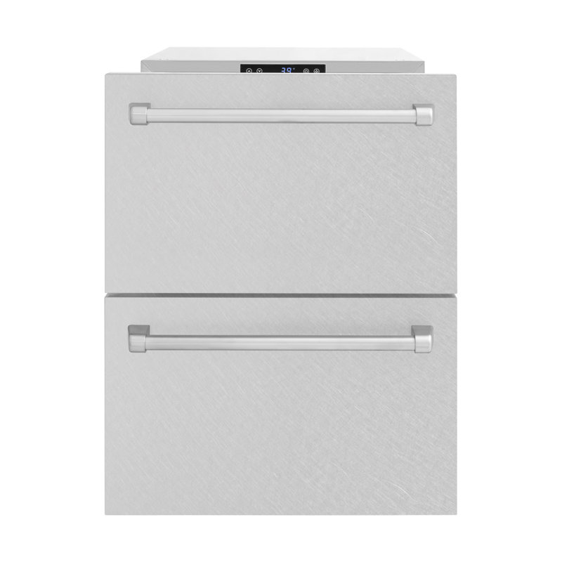 ZLINE Autograph Edition 24 in. Touchstone 168 Can Outdoor-Rated Dual Refrigerator Drawer with Doors and Handles