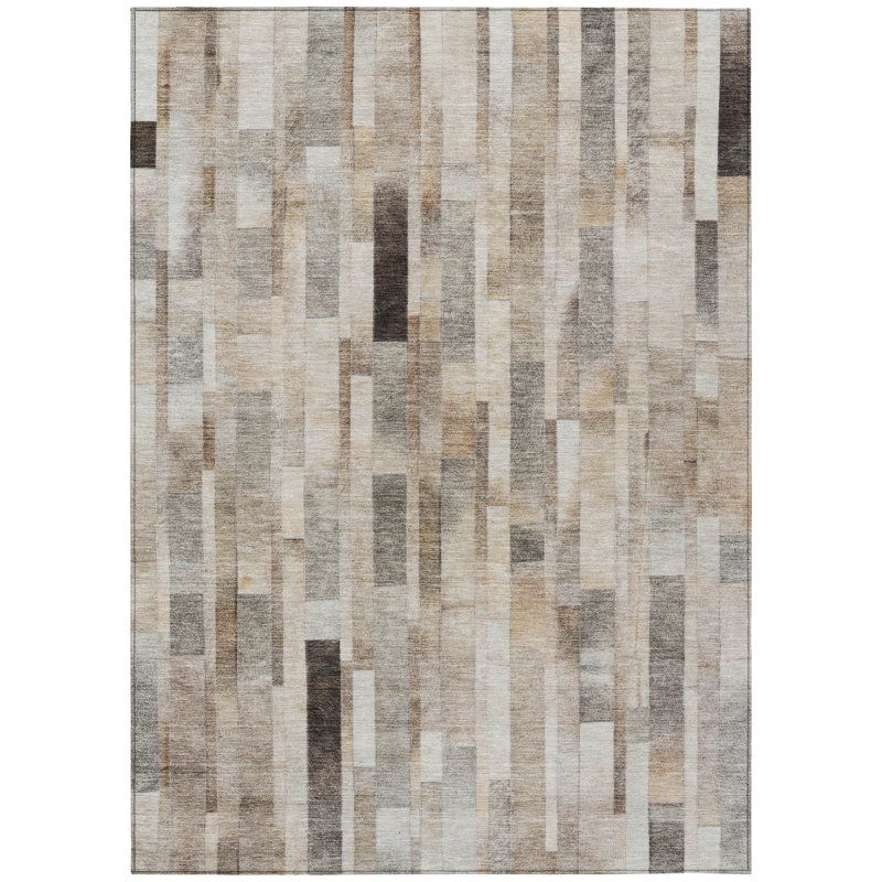 Laventhia Brown Washable Indoor-Outdoor Rug - LOOMLAN, 10' x 14'